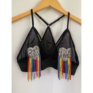 Spencer's Rainbow Fringe Heart Bralette 🌈